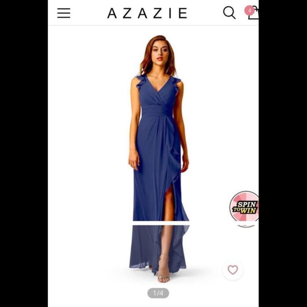 NWT Azazie Steel Blue Bridesmaid Dress, Strappy A-line Floor Length